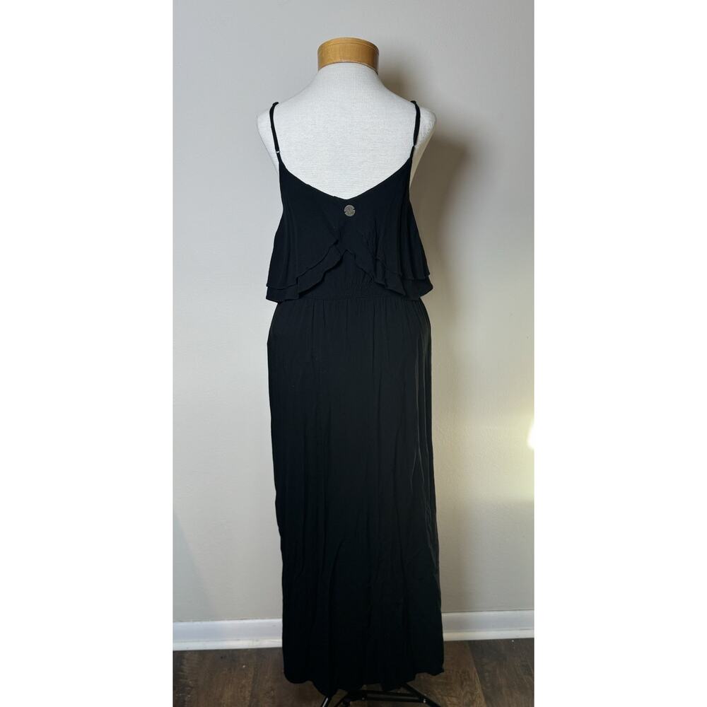 RIP CURL Premium Surf Maxi Dress Black Size 8AU/SM Ruffle Side Slit Boho Beach
